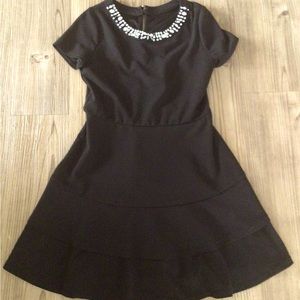 Girls Black Jeweled Neckline Dress.